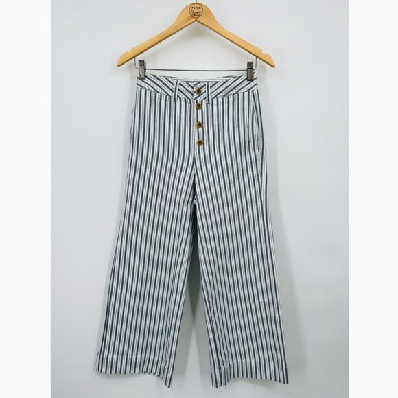 Madewell Emmett Wide-Leg Crop Pants in Stripe: Button-Front Edition, Size 25 - Picture 4 of 11